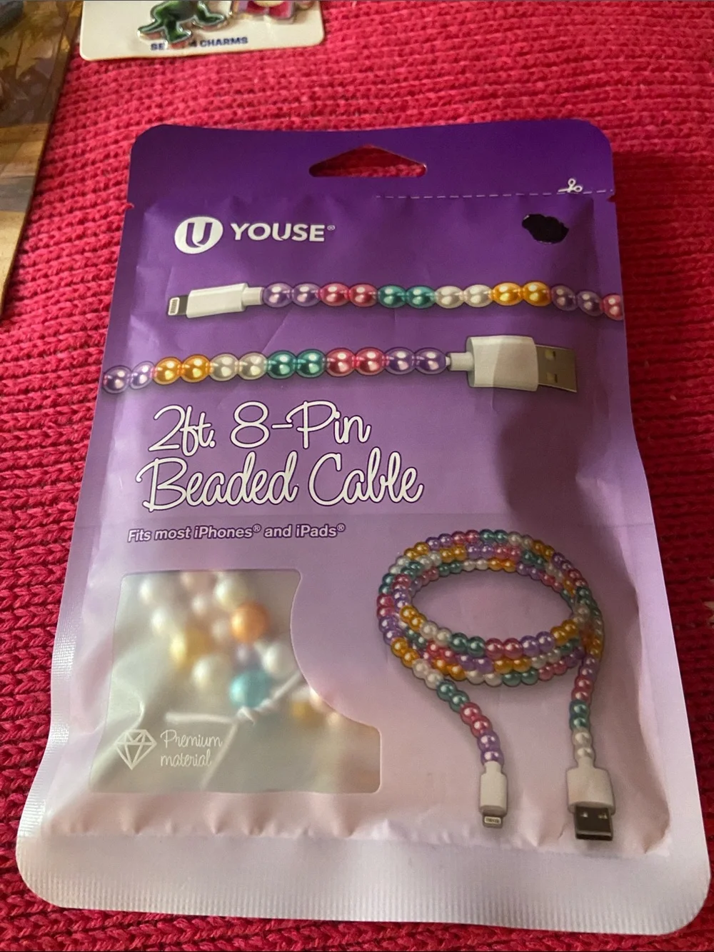 2ft 8-Pin Multicolor Beaded Charging Cable for iPhone/iPad